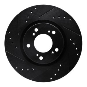 Honda S2000 Brake Rotor (1) - Front Left - R1 Concepts - Drilled & Slotted - Black - `00-`09